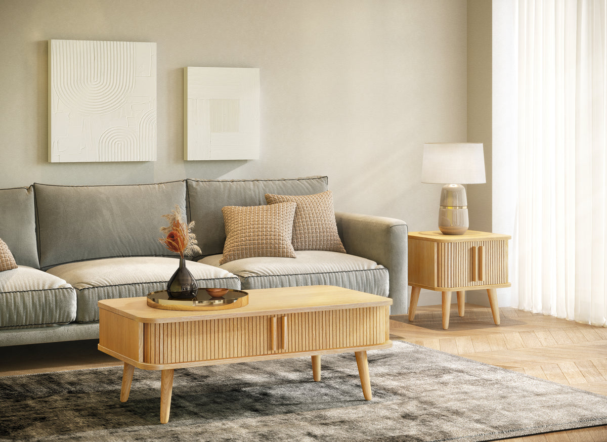 
Designer Side Table & Nightstand "Rove" with Sliding Doors
