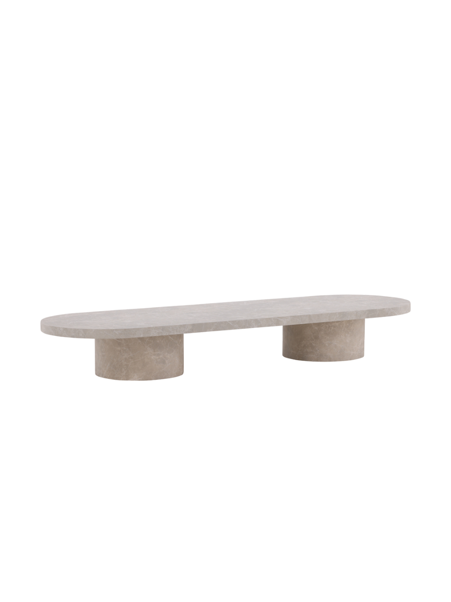 
Grande tavolino da salotto ovale dal design moderno „Narvik“ 190 x 60 cm, effetto marmo Beige