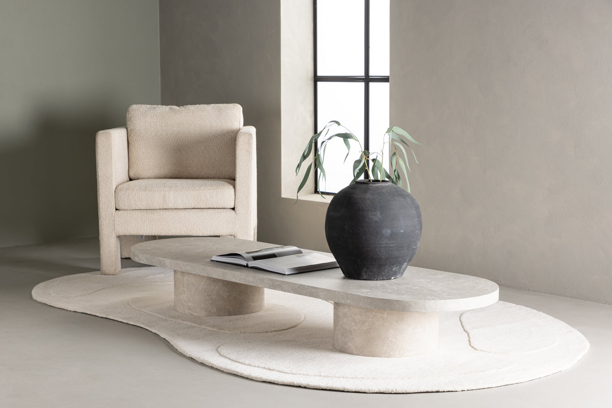 
Grande tavolino da salotto ovale dal design moderno „Narvik“ 190 x 60 cm, effetto marmo Beige