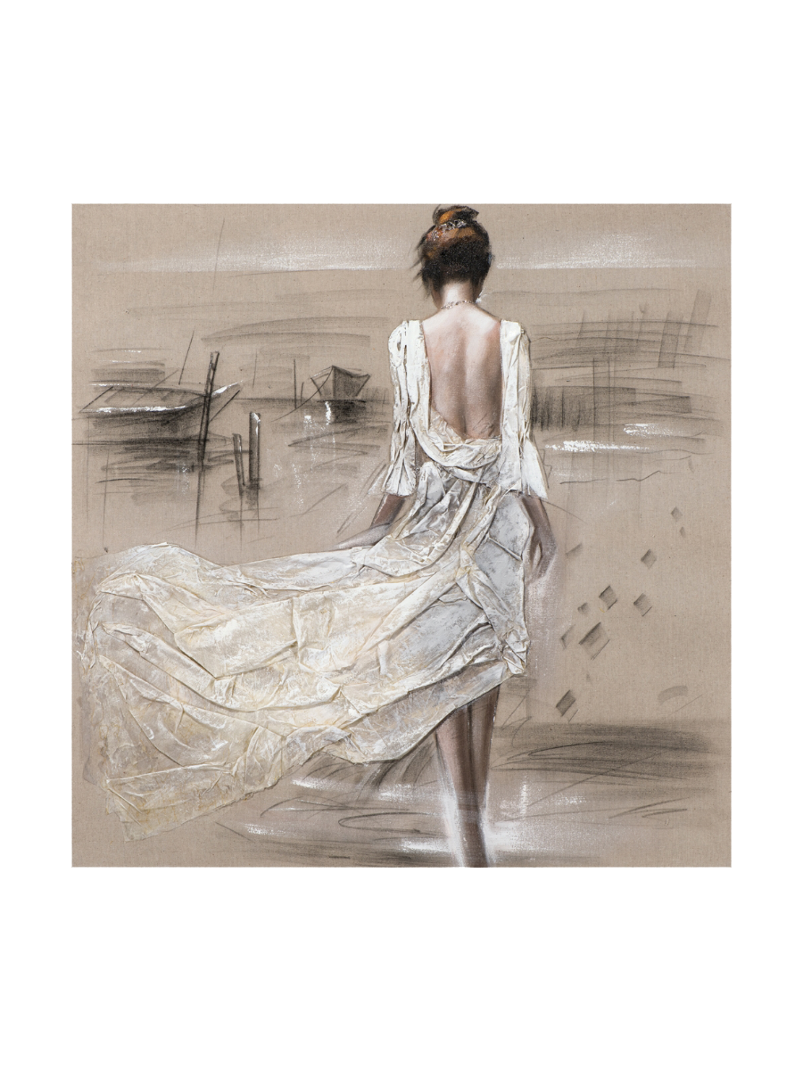 
Handbemaltes Bild „Dame am Hafen“ 100 x 100 cm