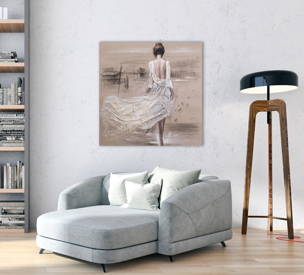 
Handbemaltes Bild „Dame am Hafen“ 100 x 100 cm