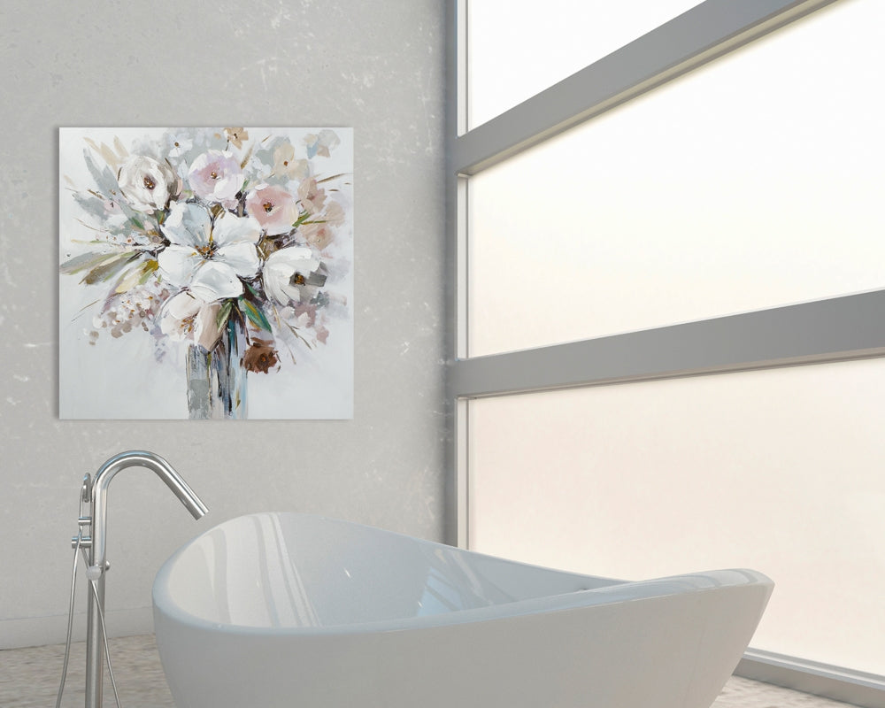 
Quadro dipinto a mano «Bouquet di fiori splendente» 80 x 80 cm