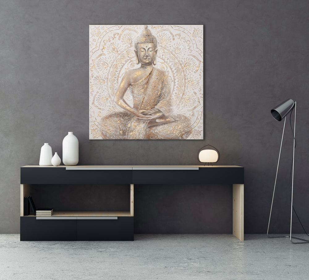 
Quadro dipinto a mano «Buddha dorato» 100 x 100 cm