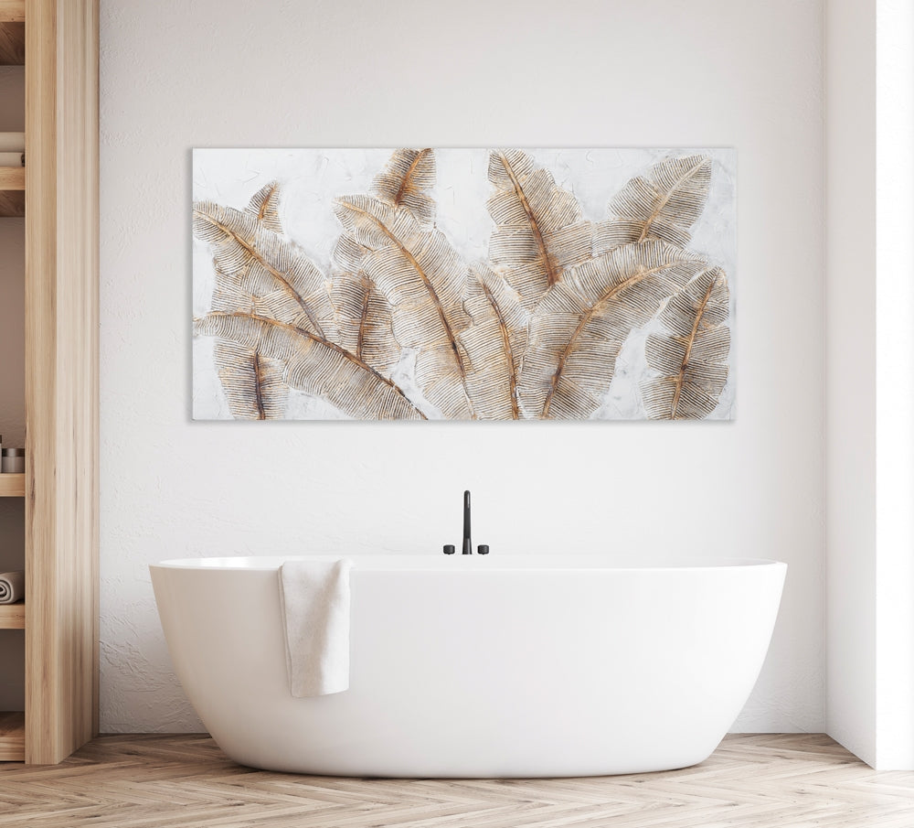 
Tableau peint à la main « Golden Leafs » 70 x 140 cm