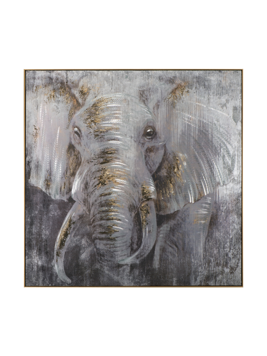 
Quadro dipinto a mano, con cornice, “Elefante in argento” 102 x 102 cm