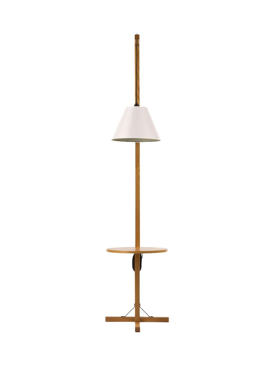 
"Champion" Floor Lamp with Side Table - Lampshade White