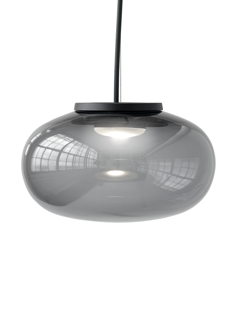 
Suspension LED design «Karl-Johan» en verre soufflé - Verre fumé / Moyen, Ø 23 cm