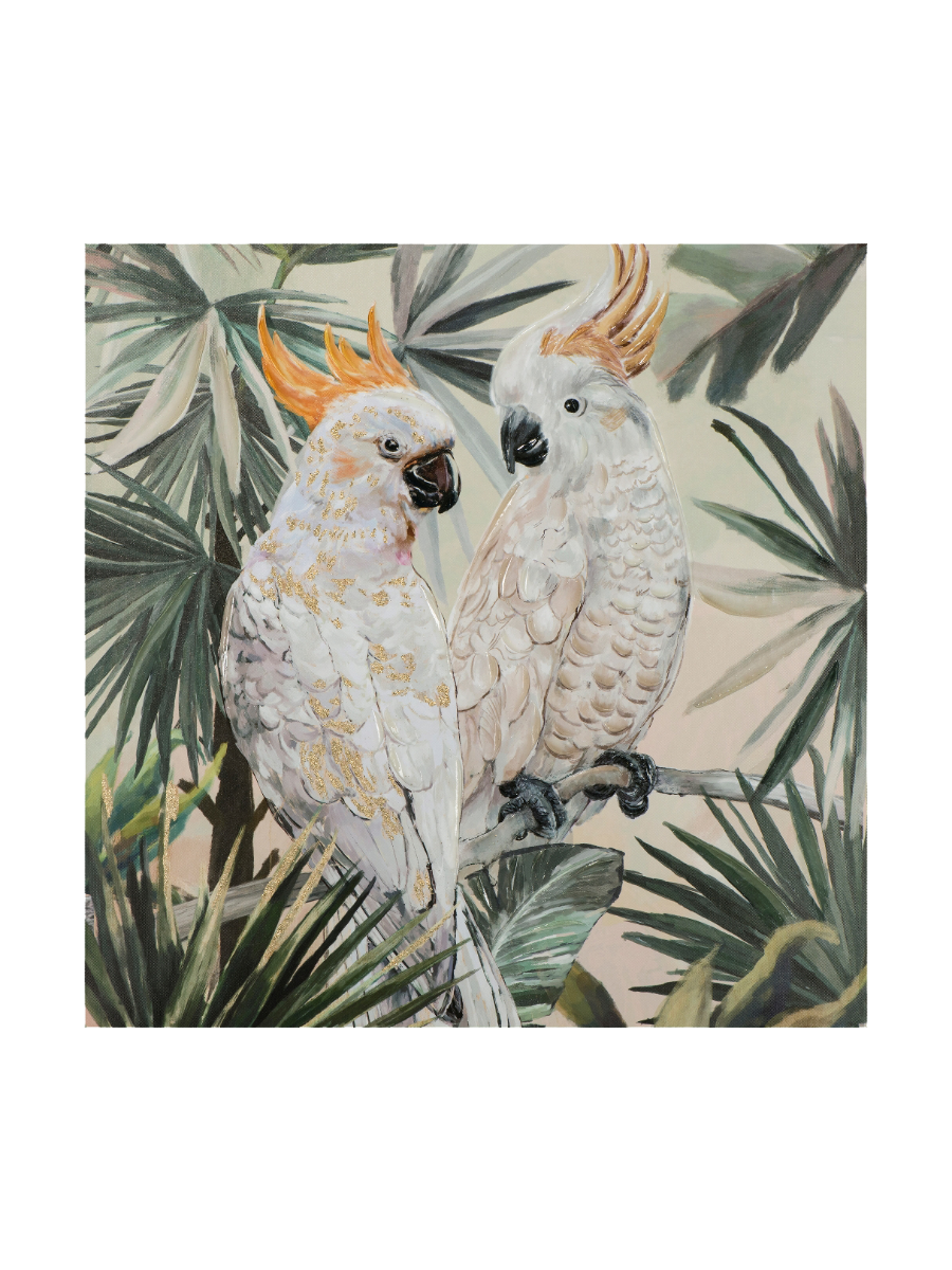 
Tableau peint à la main « Lovely Cacatoès » 80 x 80 cm