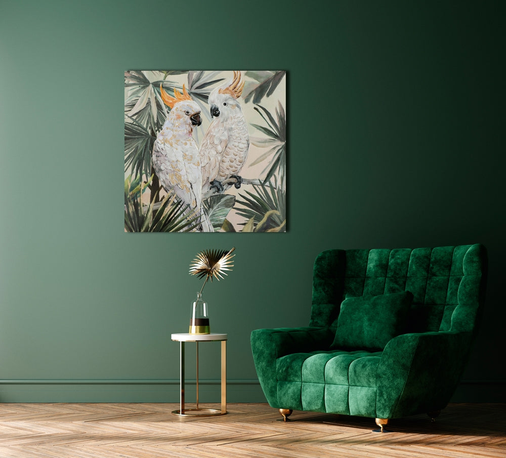 
Tableau peint à la main « Lovely Cacatoès » 80 x 80 cm