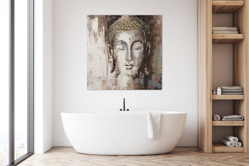 
Quadro dipinto a mano «Buddha dal viso affusolato» 100 x 100 cm