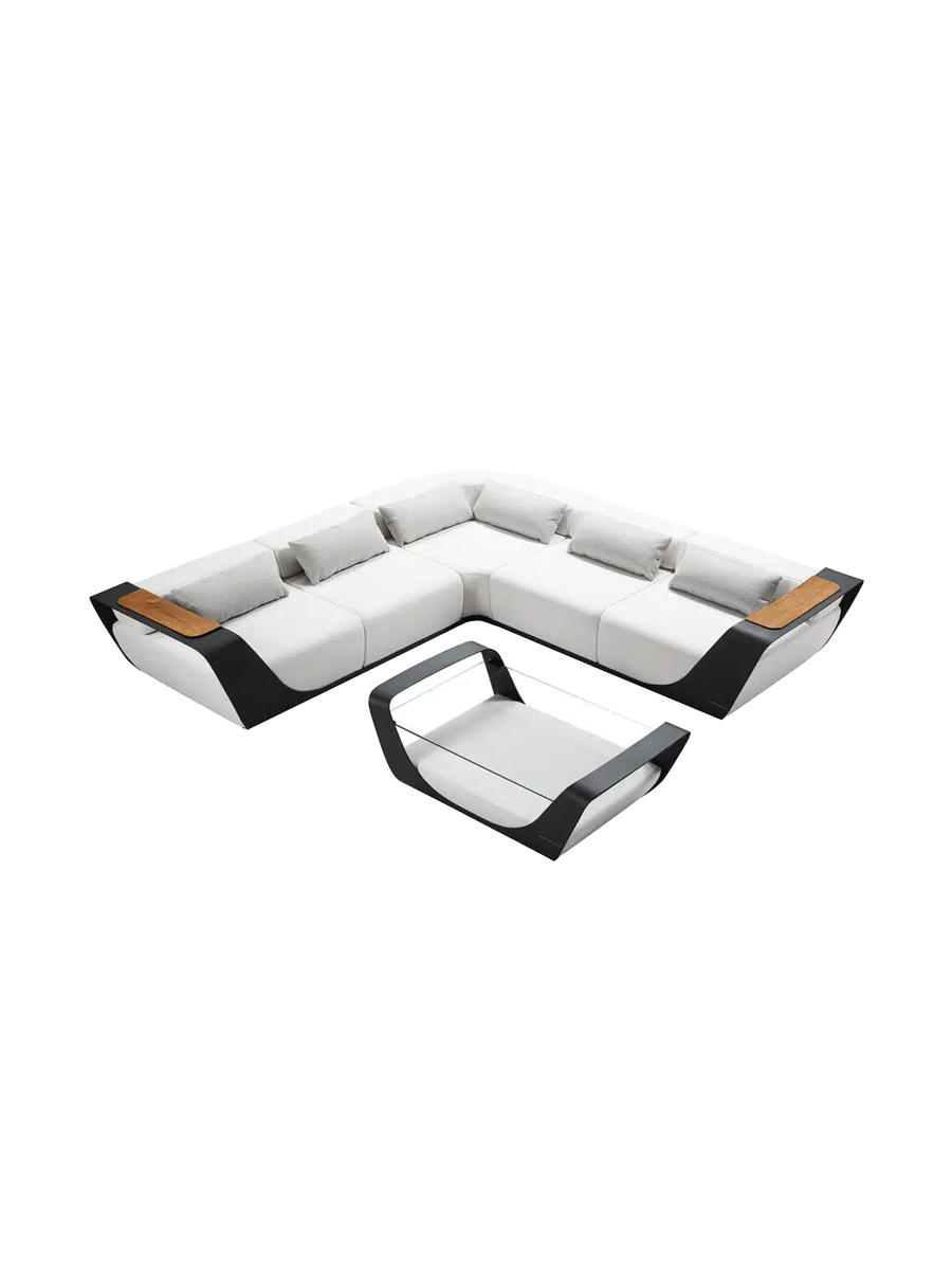 
Grosses Premium Gartenlounge Set „Onda“ - Weiss/Hellgrau