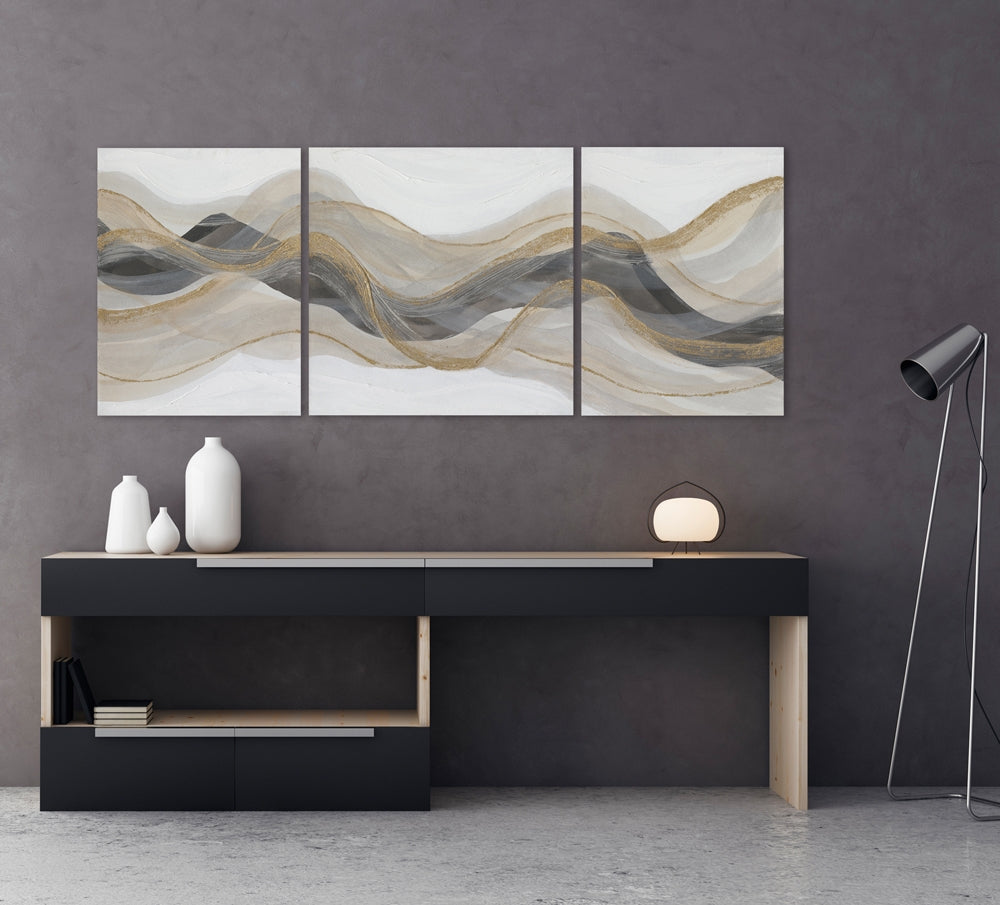 
3-teiliges Handgemaltes, gerahmtes Bild „Schattenspiel“ 80 x 200 cm