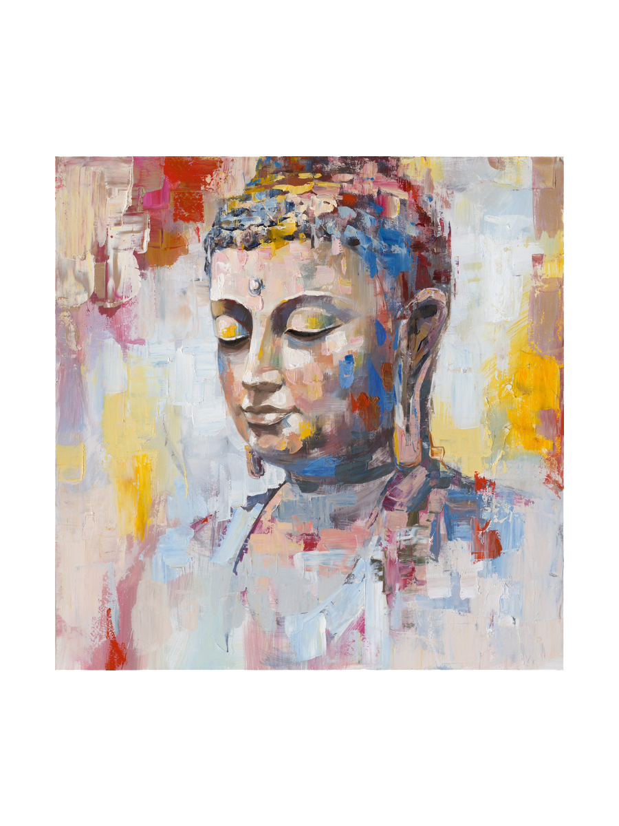 
Quadro dipinto a mano «Buddha dai riflessi colorati» 100 x 100 cm
