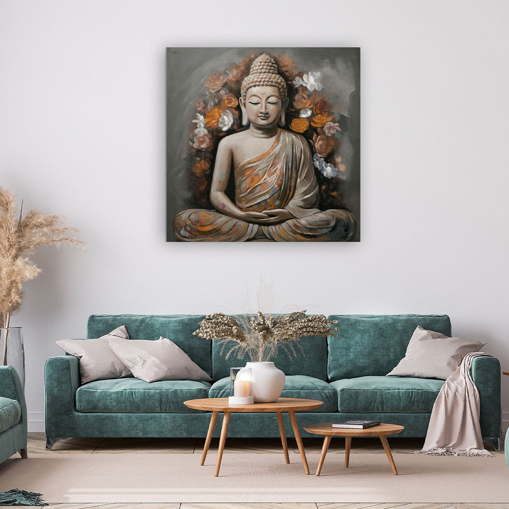 
Quadro dipinto a mano «Buddha fiorito» 100 x 100 cm