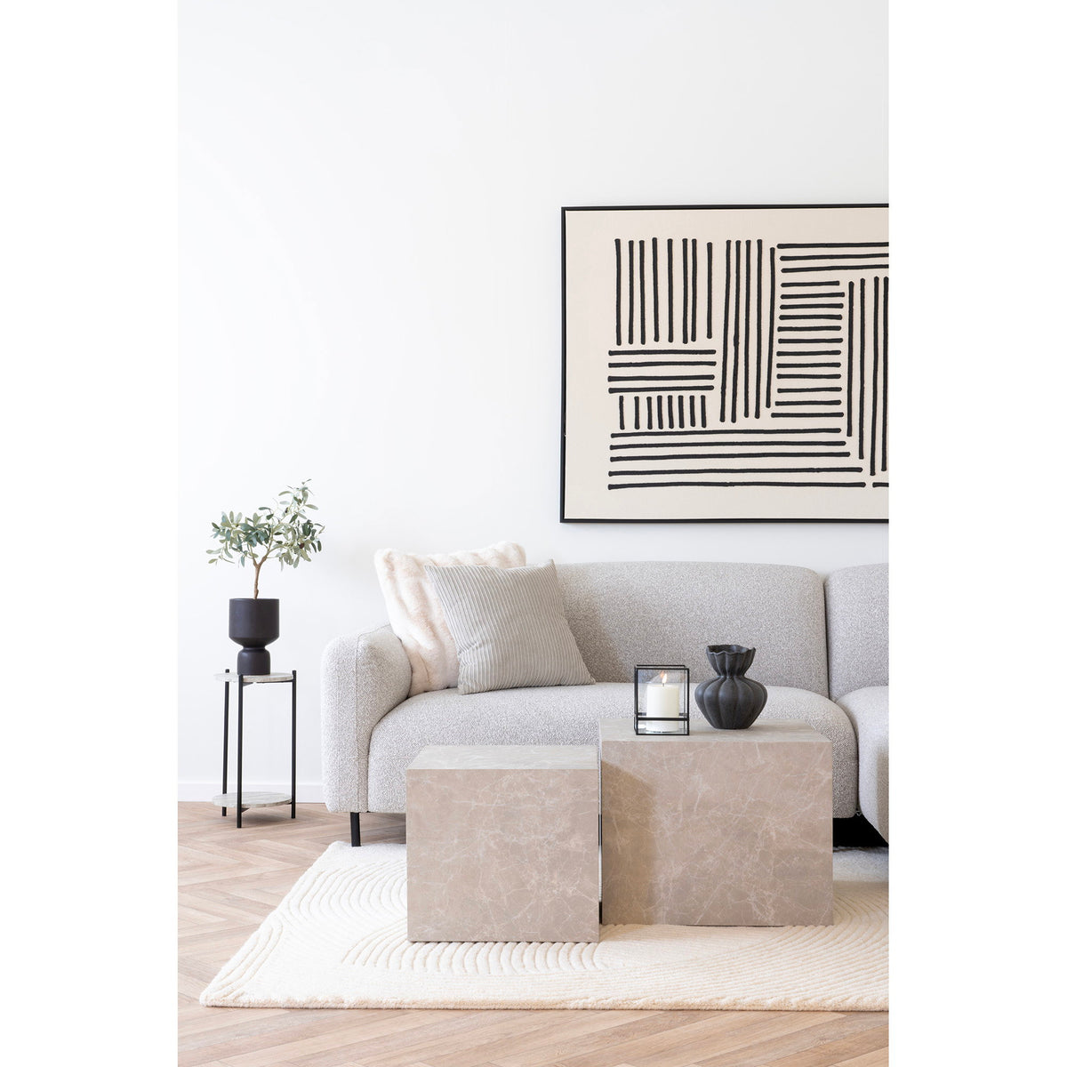
Set di 2 tavolini da caffè di design «Praga» - Effetto marmo Beige