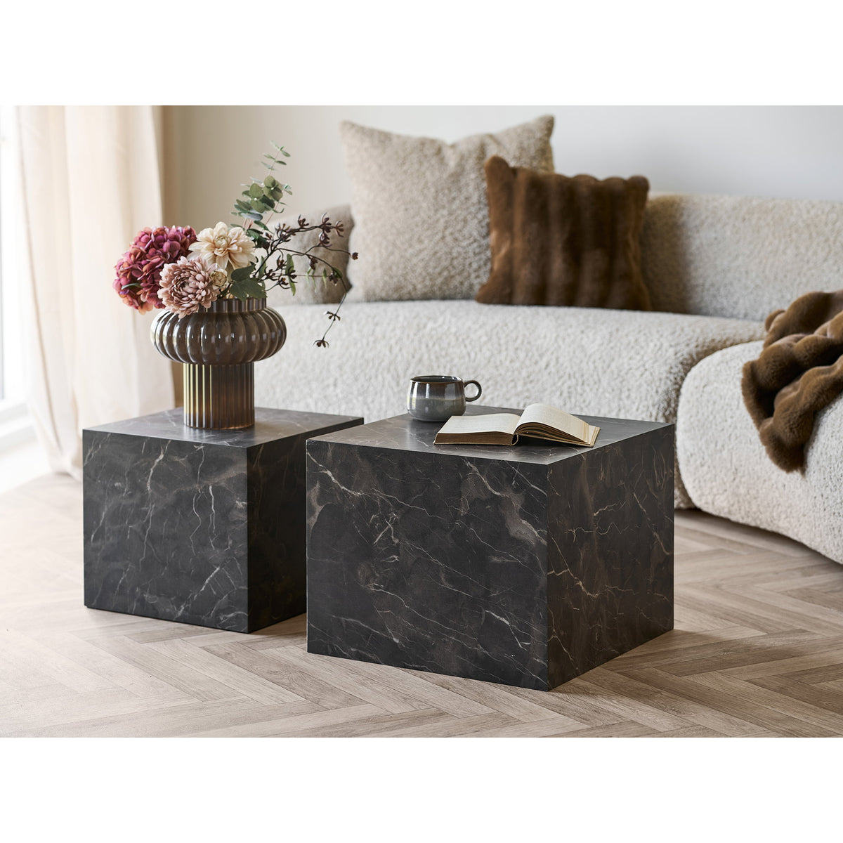 
Set di 2 tavolini da caffè di design «Praga» - Effetto marmo marrone