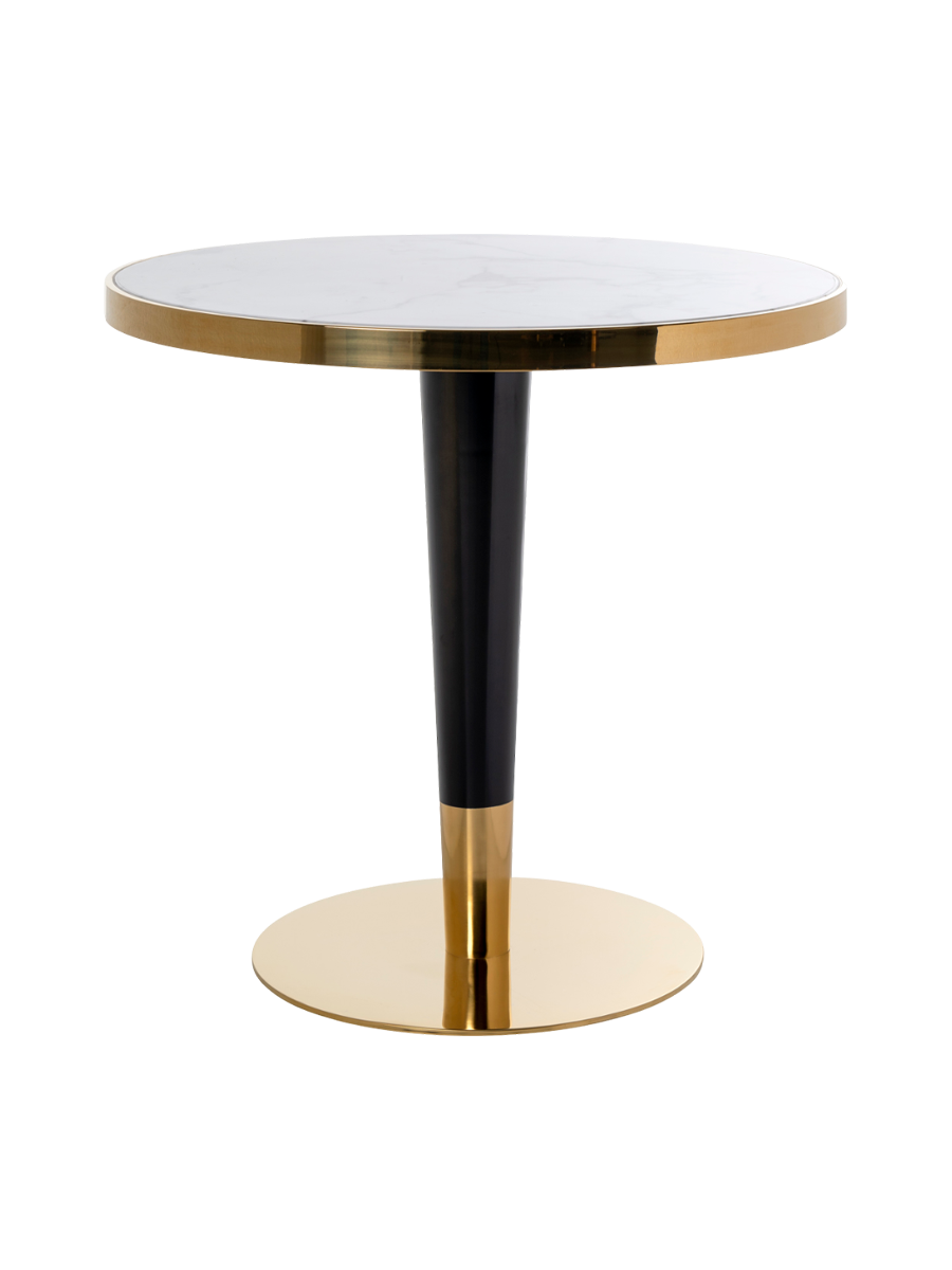 
Table de bistrot design ronde « Can Roca » en acier inoxydable et marbre artificiel