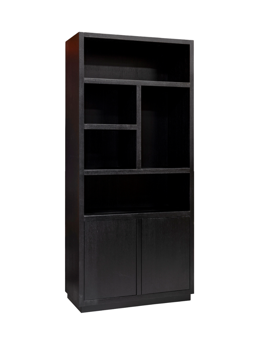 
Grosses Design Regal „Oakura II“ aus schwarz gebeizter Eiche