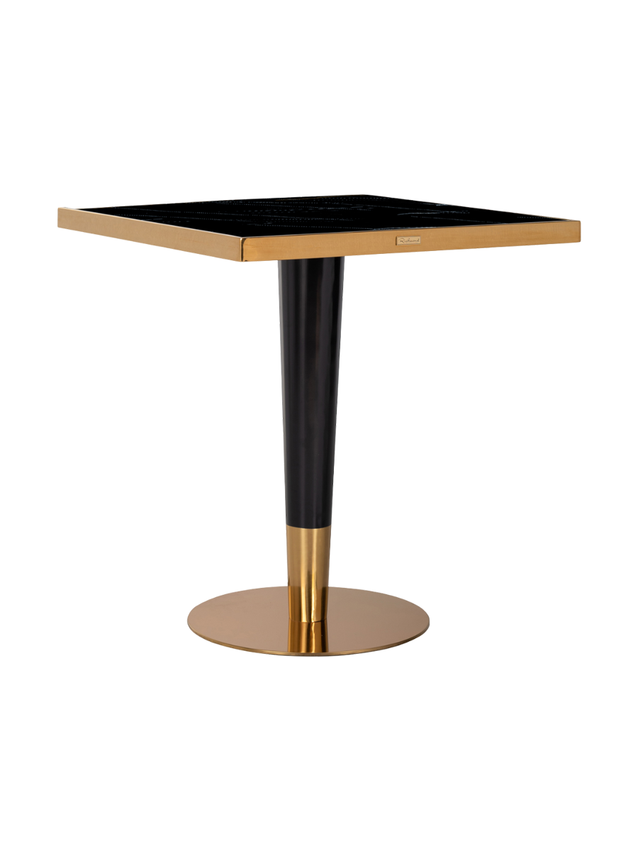 
Table de bistrot design « Can Roca » en acier inoxydable et marbre artificiel