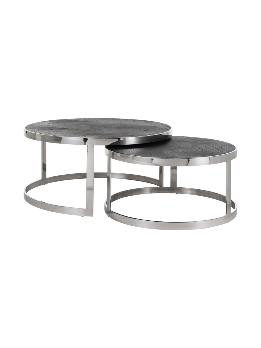 
Solid Wood Design Coffee Table Set "Blackbone" (2 Pieces) - Silver