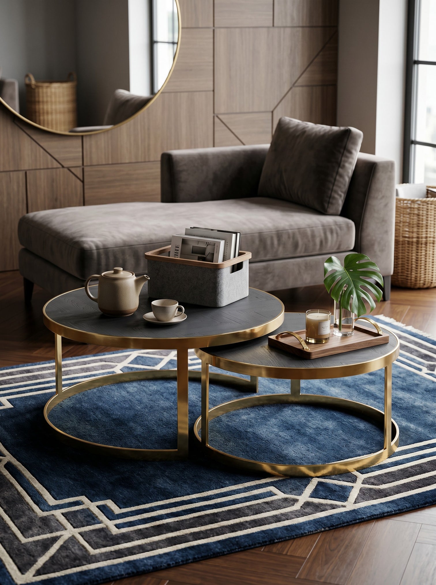 
Solid Wood Design Coffee Table Set "Blackbone" (2 Pieces) - Gold