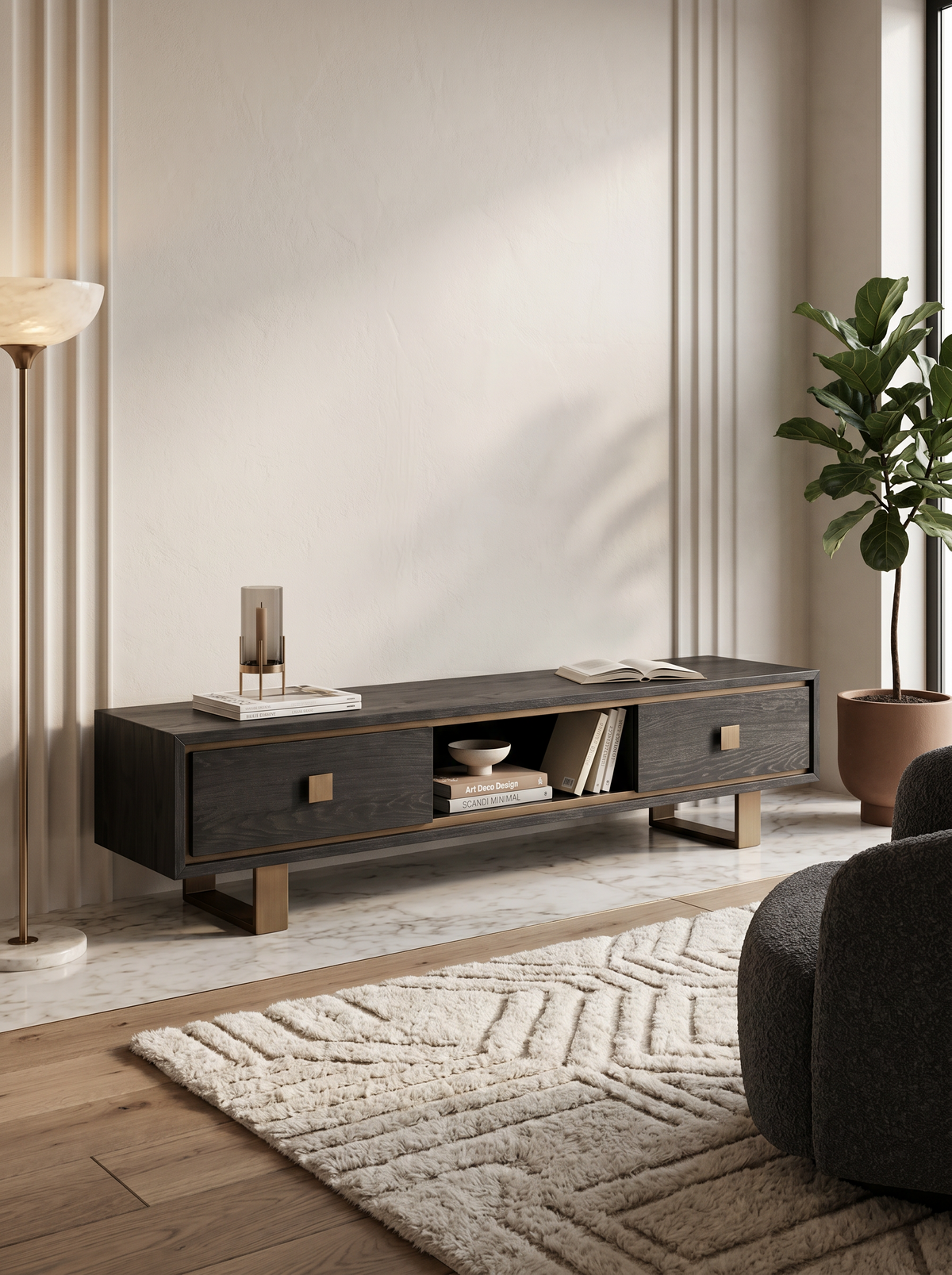 
Ampio mobile TV di design „Hunter“ in rovere massello