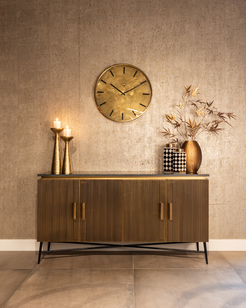 
Designer Sideboard "Ironville" with Black Marble Top