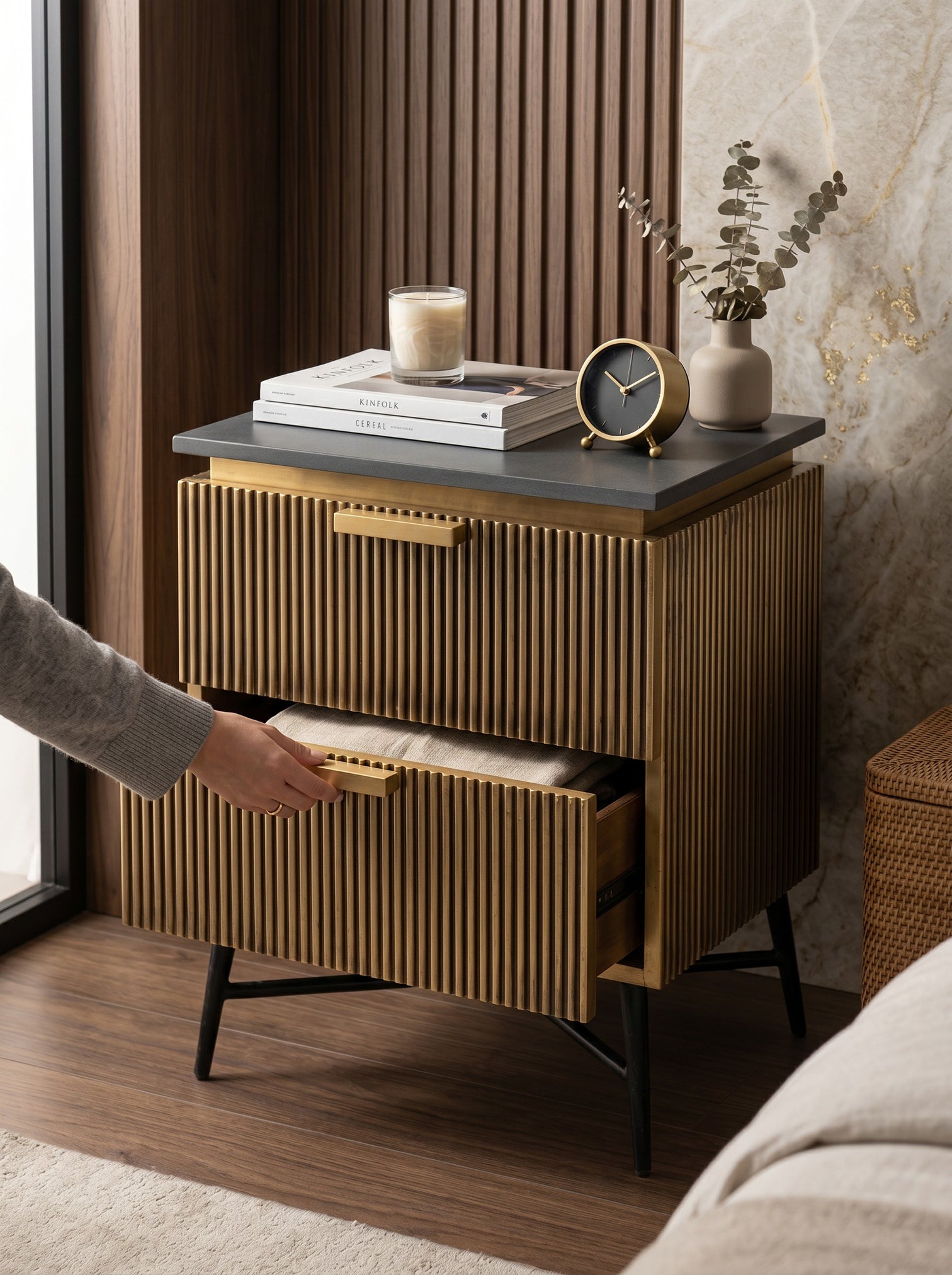 
Ironville Side Table and Nightstand with Black Marble Top