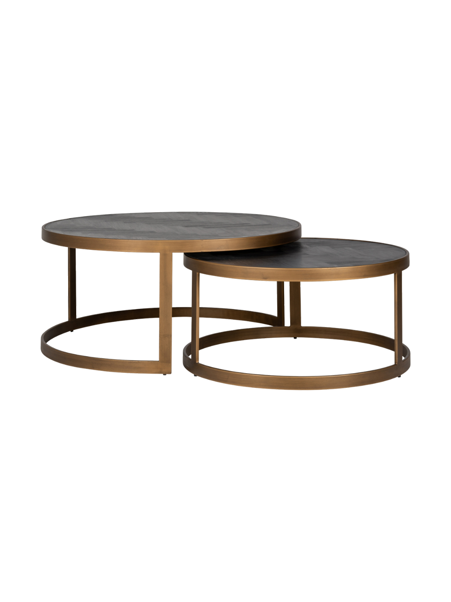 
Solid Wood Design Coffee Table Set "Blackbone" (2 Pieces) - Brass