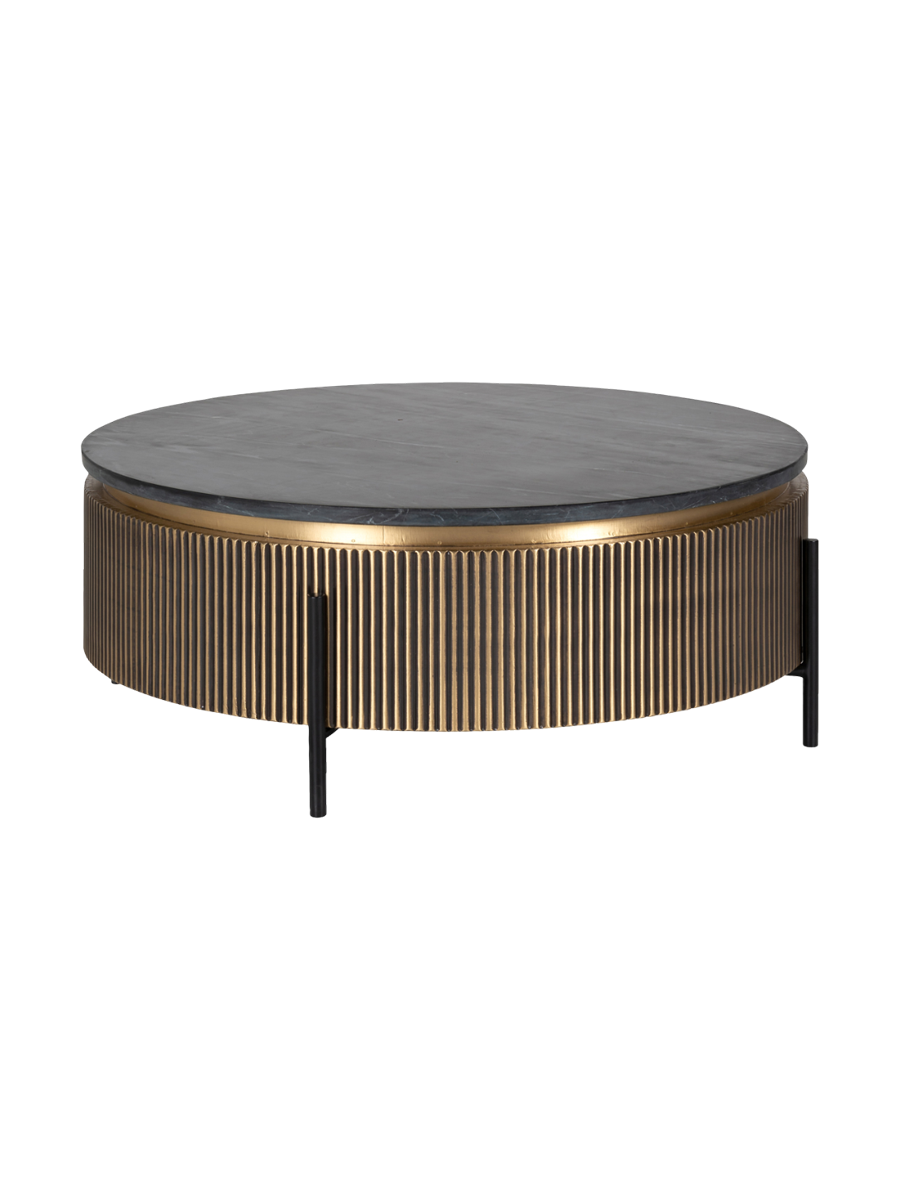 
Round Designer Coffee Table "Ironville" with Black Marble Top Ø 90 cm