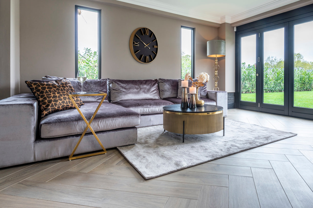 
Round Designer Coffee Table "Ironville" with Black Marble Top Ø 90 cm