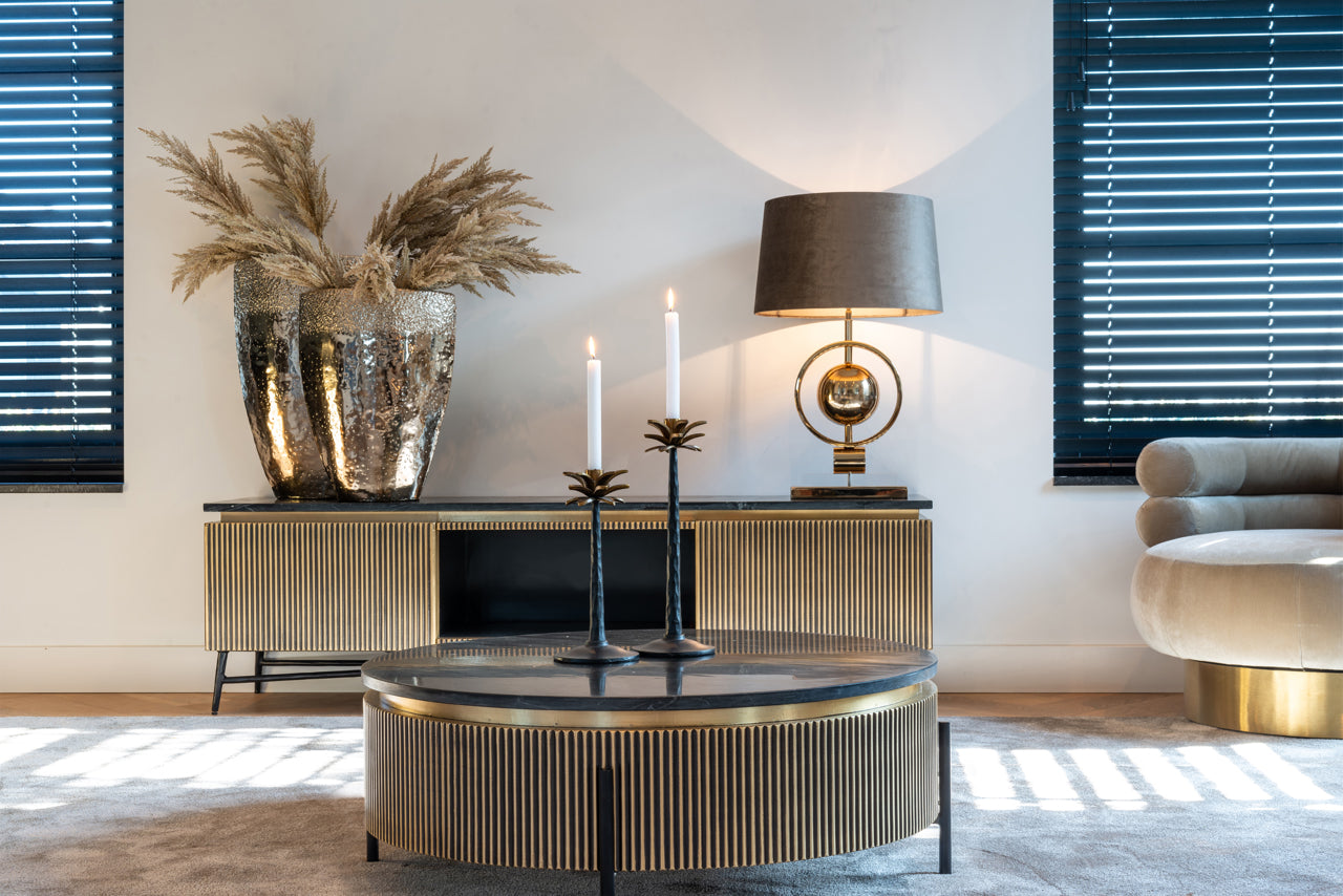 
Designer Lowboard "Ironville" with Black Marble Top