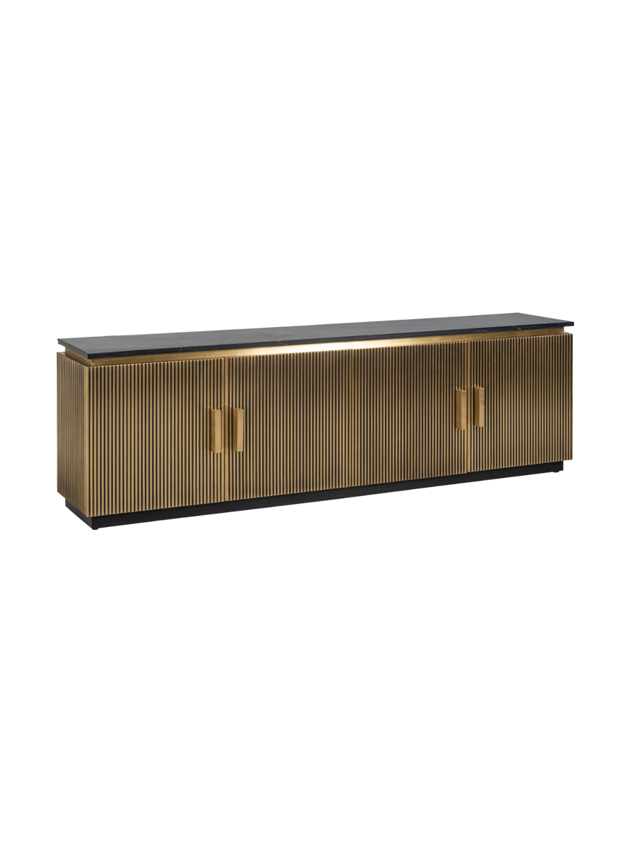 
Large Designer Lowboard "Ironville" with Black Marble Top