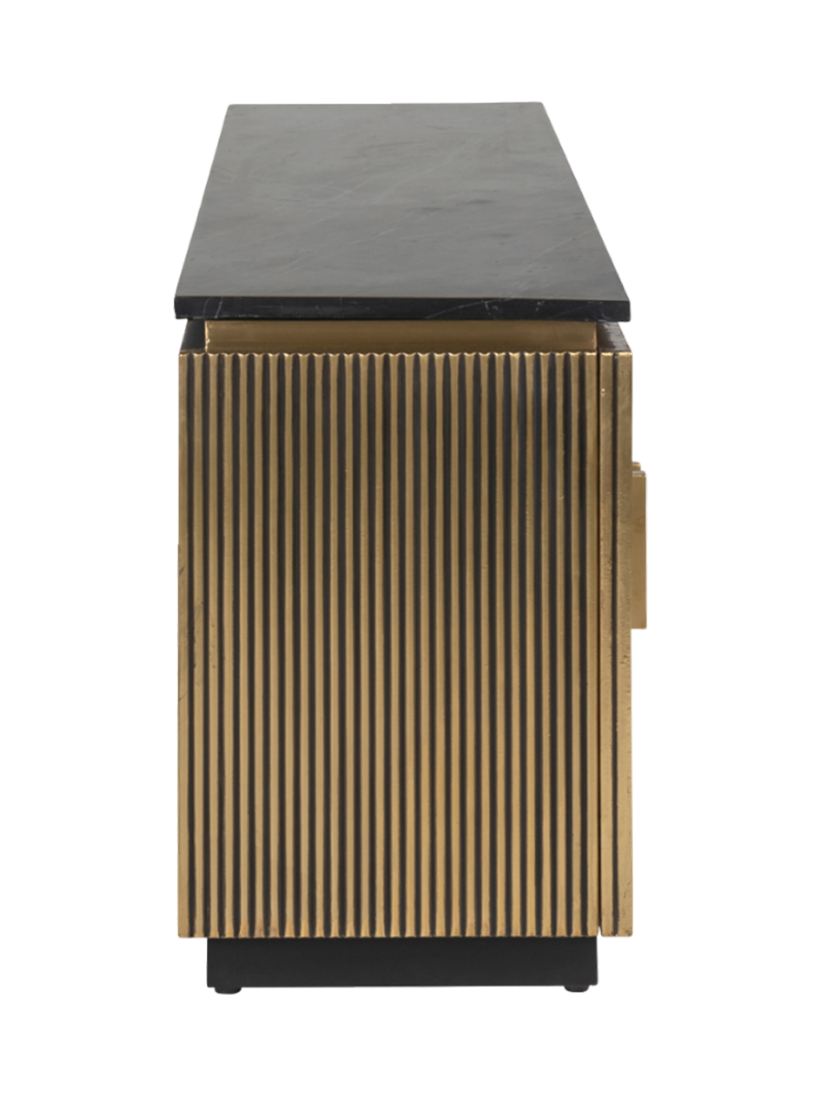 
Large Designer Lowboard "Ironville" with Black Marble Top