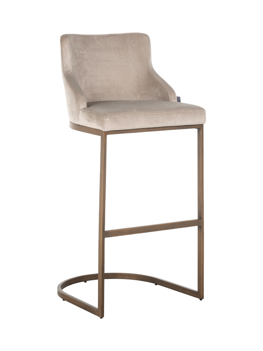 
Sedia da bar di design di alta qualità “Bolton”, set da 2 - Piedini: Brushed Gold, Rivestimento: Samt Beige