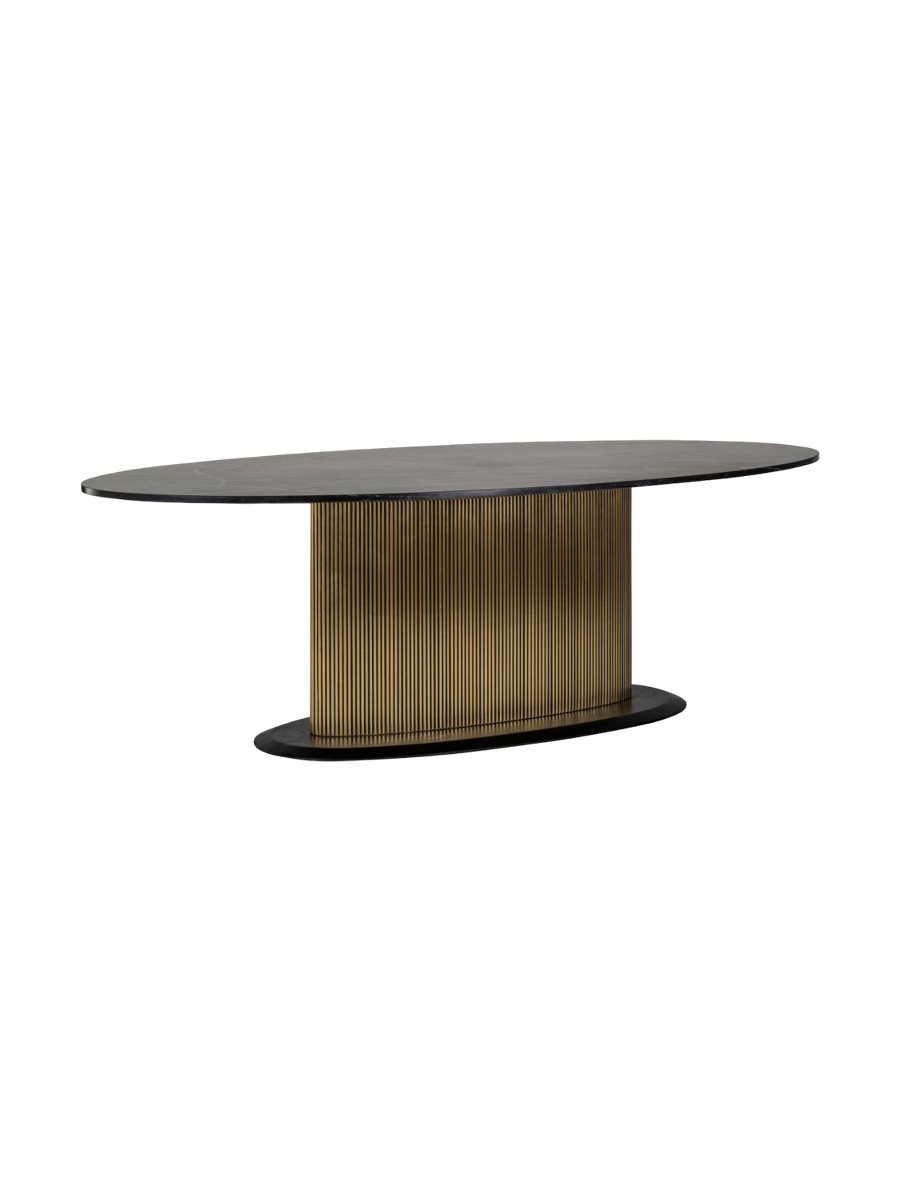 
Oval Designer Dining Table "Ironville" with Black Marble Top 235 x 110 cm