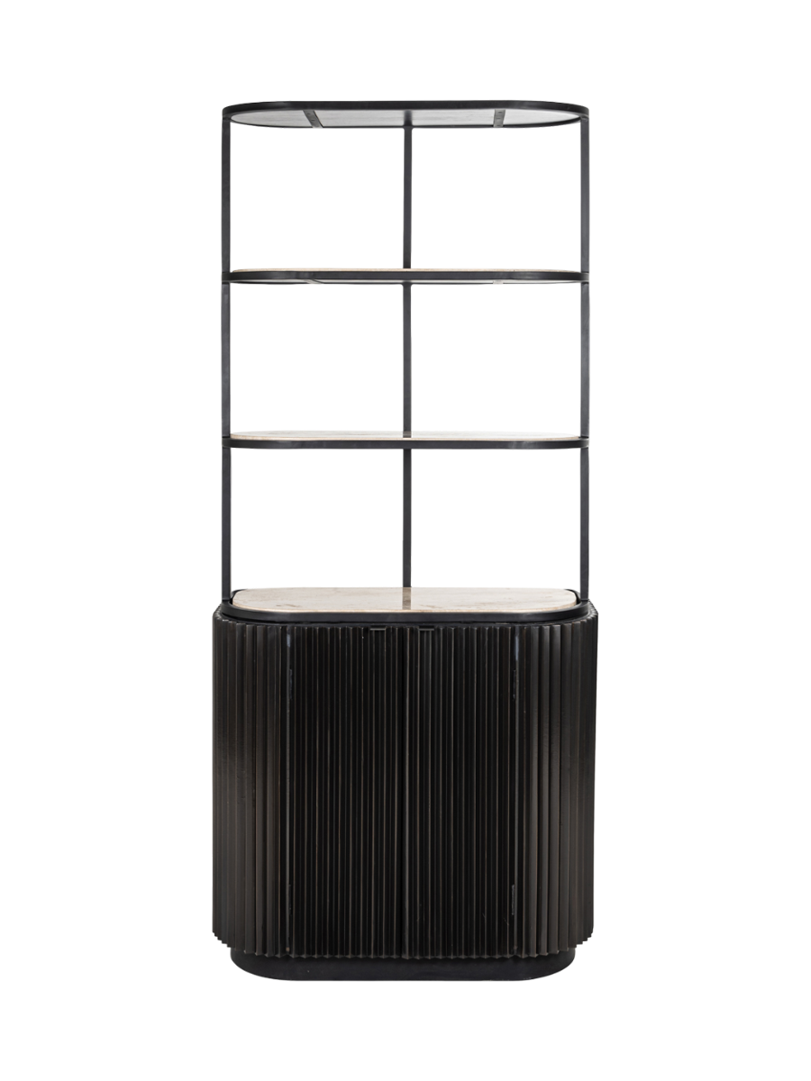 
Design Regal „Hampton“ mit Travertin Abdeckplatte, 199 x 91 cm