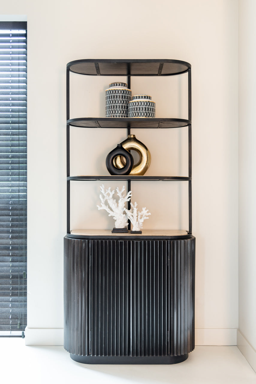 
Design Regal „Hampton“ mit Travertin Abdeckplatte, 199 x 91 cm