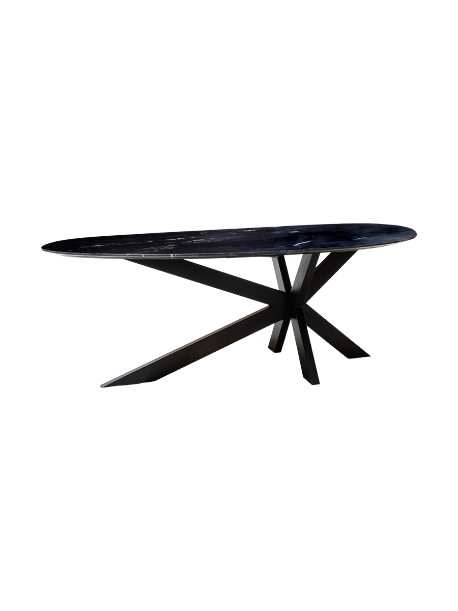 
Asymmetrischer Design Tisch „Trocadero“ mit schwarzer Marmor Tischplatte, 220 x 100 cm