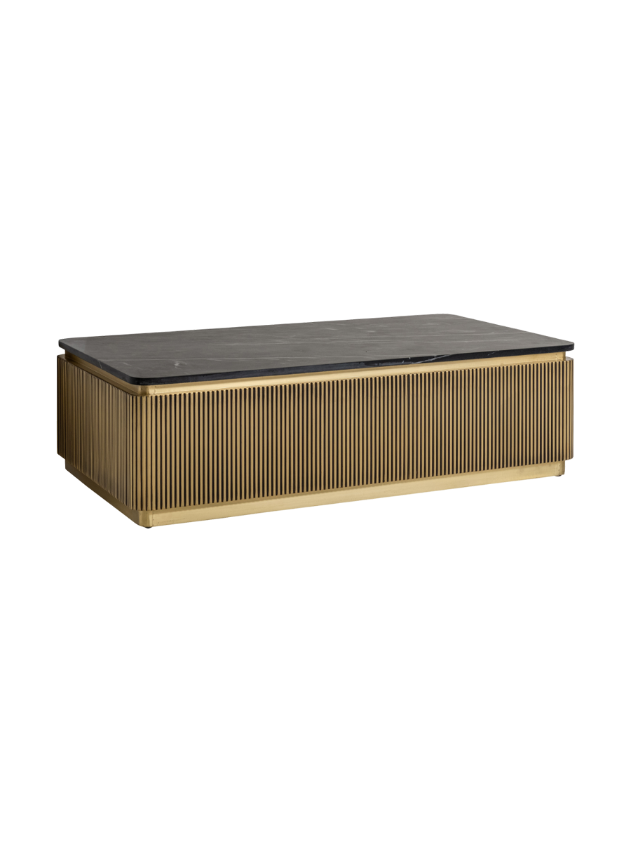 
Grande table basse design « Ironville » avec plateau en marbre noir 140 x 80 cm