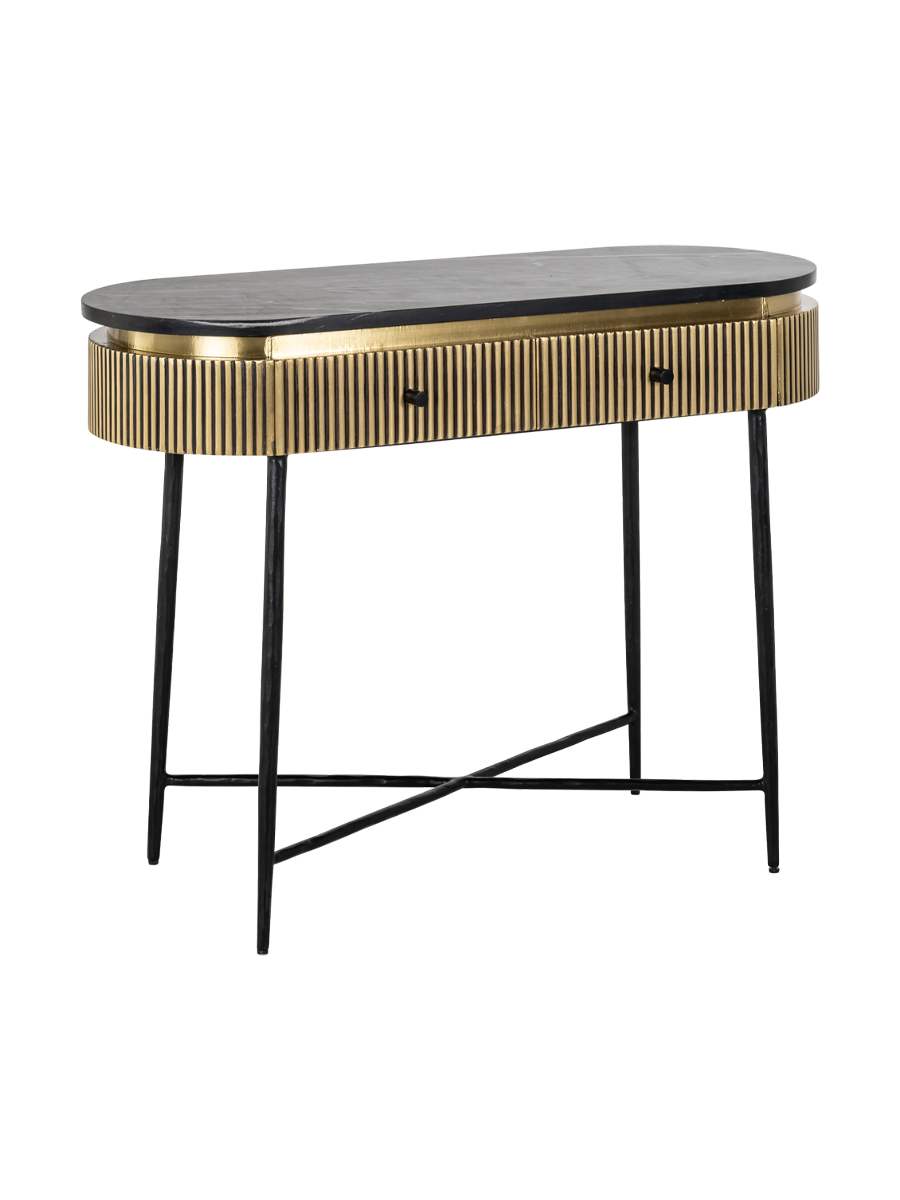 
"Ironville" console table with black marble top