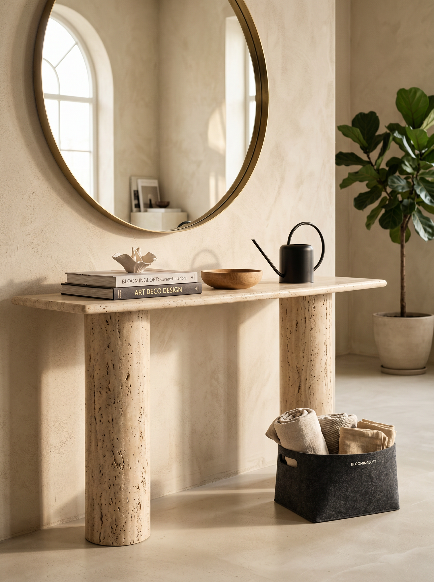 
Large "Hampton" Design Travertine Console Table 140 x 78 cm
