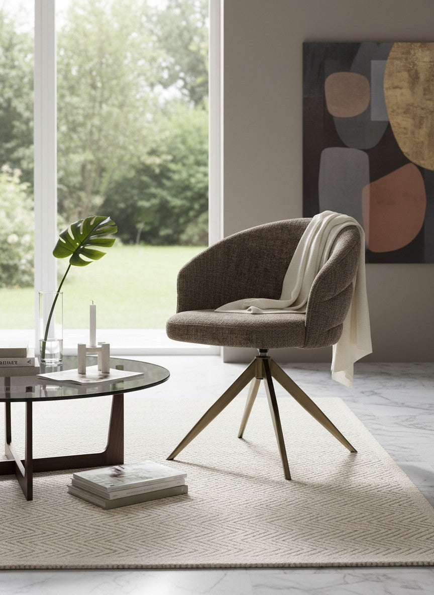 
360° Swivel Designer Armchair "Zendaya" - Stone Beige