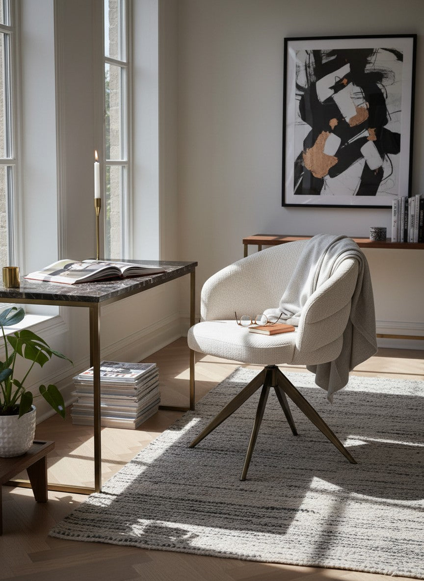
360° Swivel Designer Armchair "Zendaya" - Chenille Beige