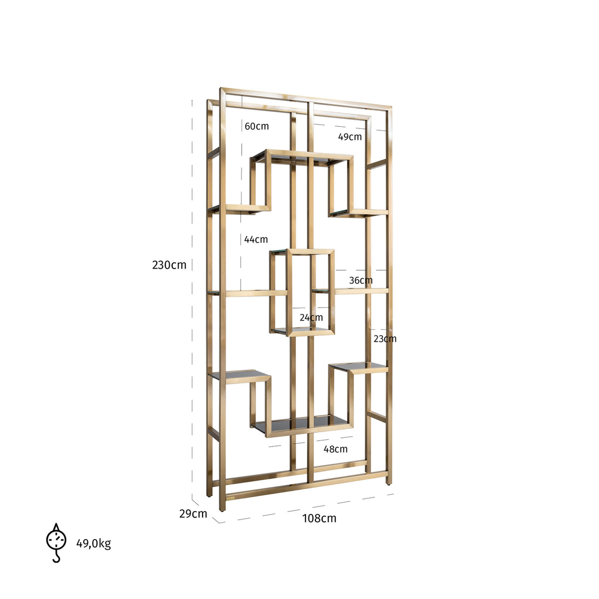 
Vetrina di design «Magnus», diverse dimensioni - 29 × 108 × 230 cm / Oro spazzolato