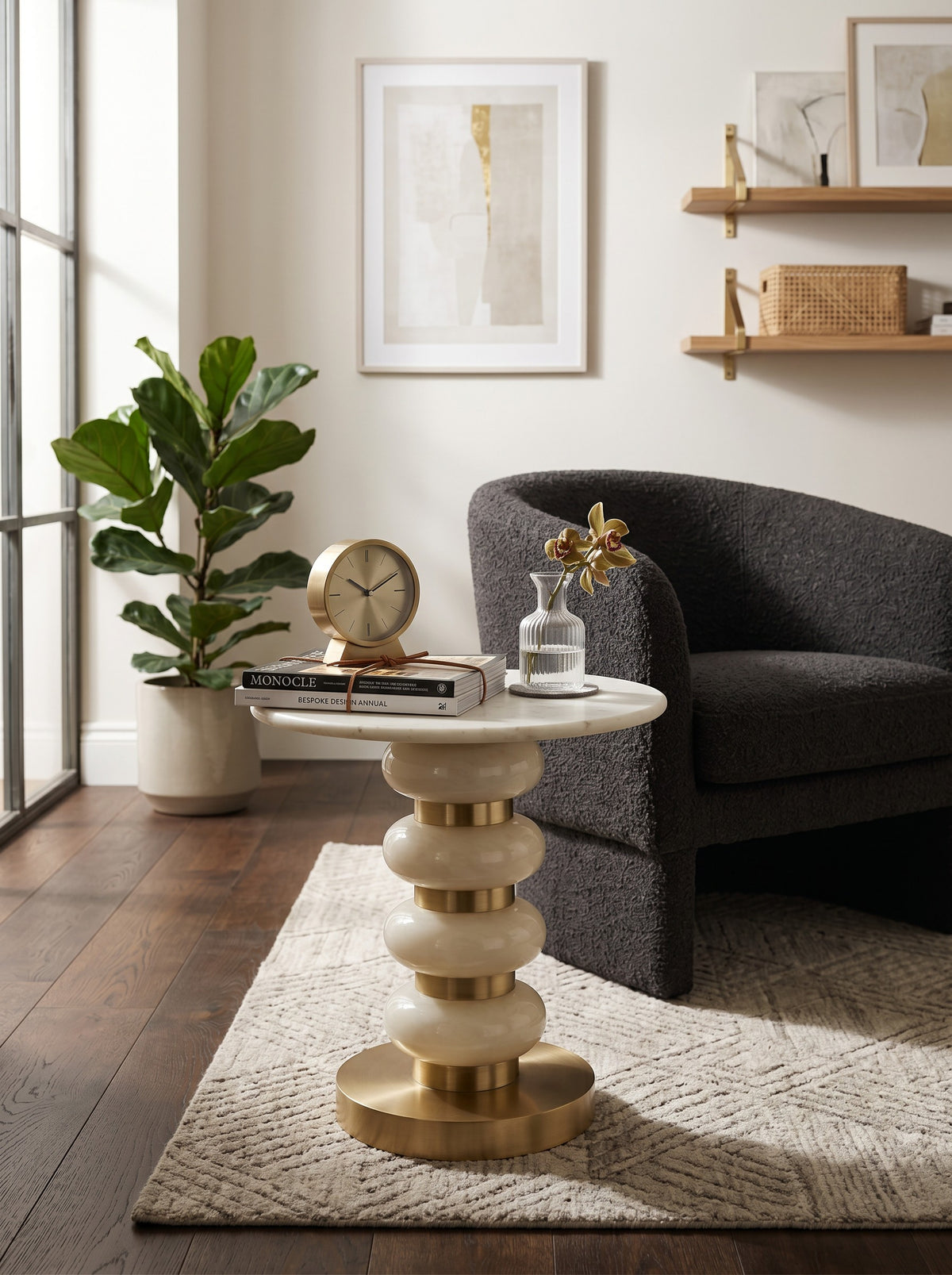 
Designer Marble Side Table "Boann" - White