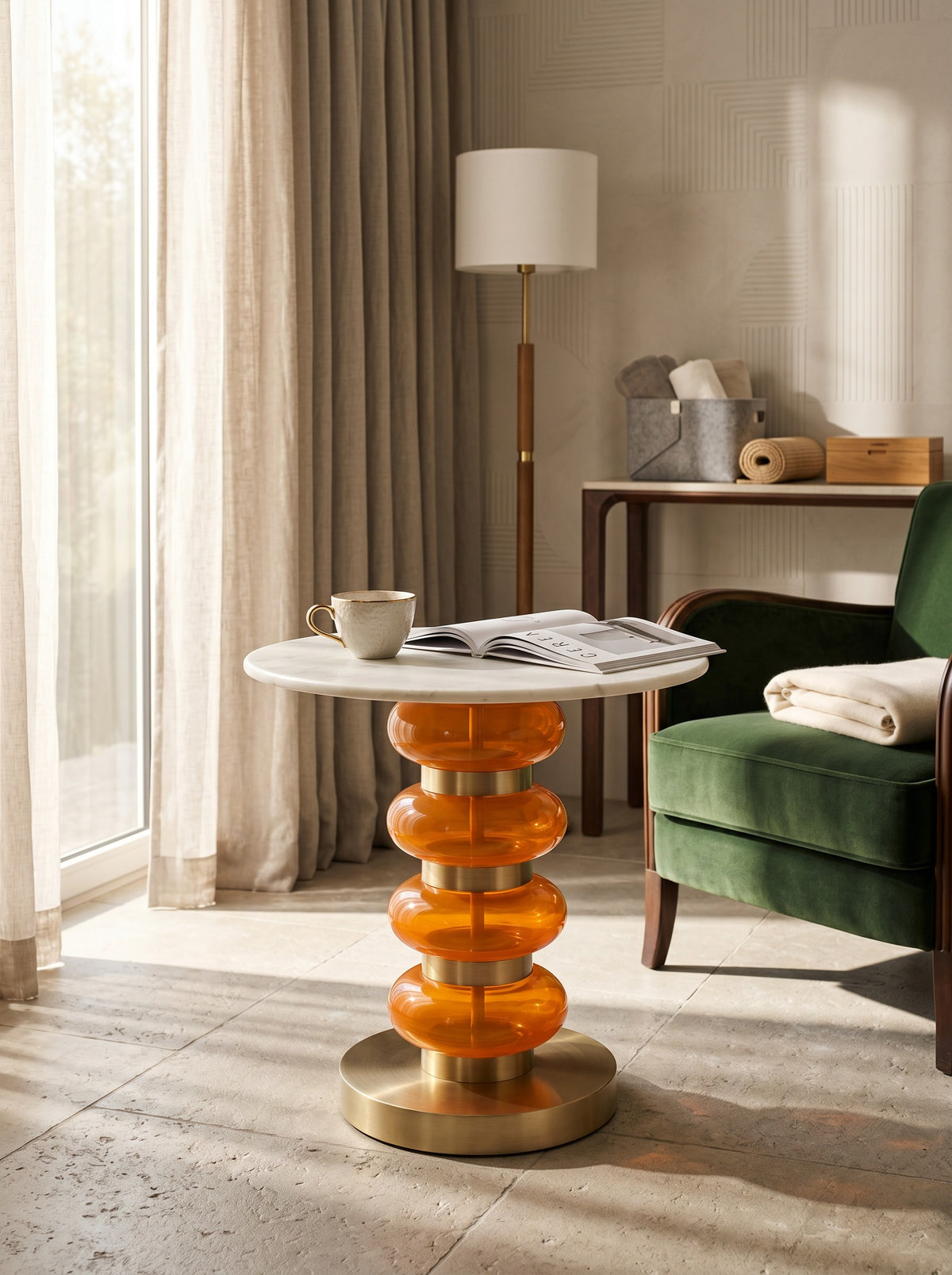 
Designer Marble Side Table "Boann" - Orange