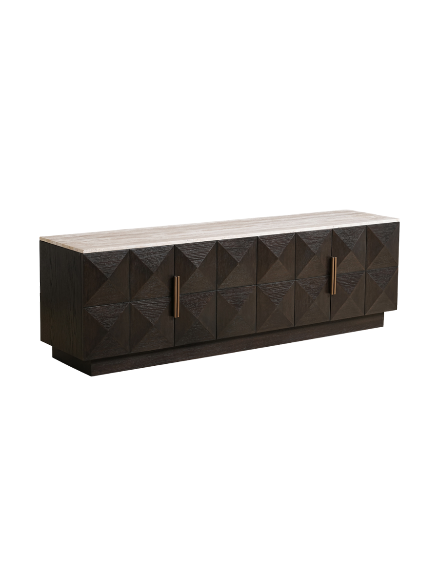 
Large Designer Lowboard "Claremont" with Marble Top, 4-Door