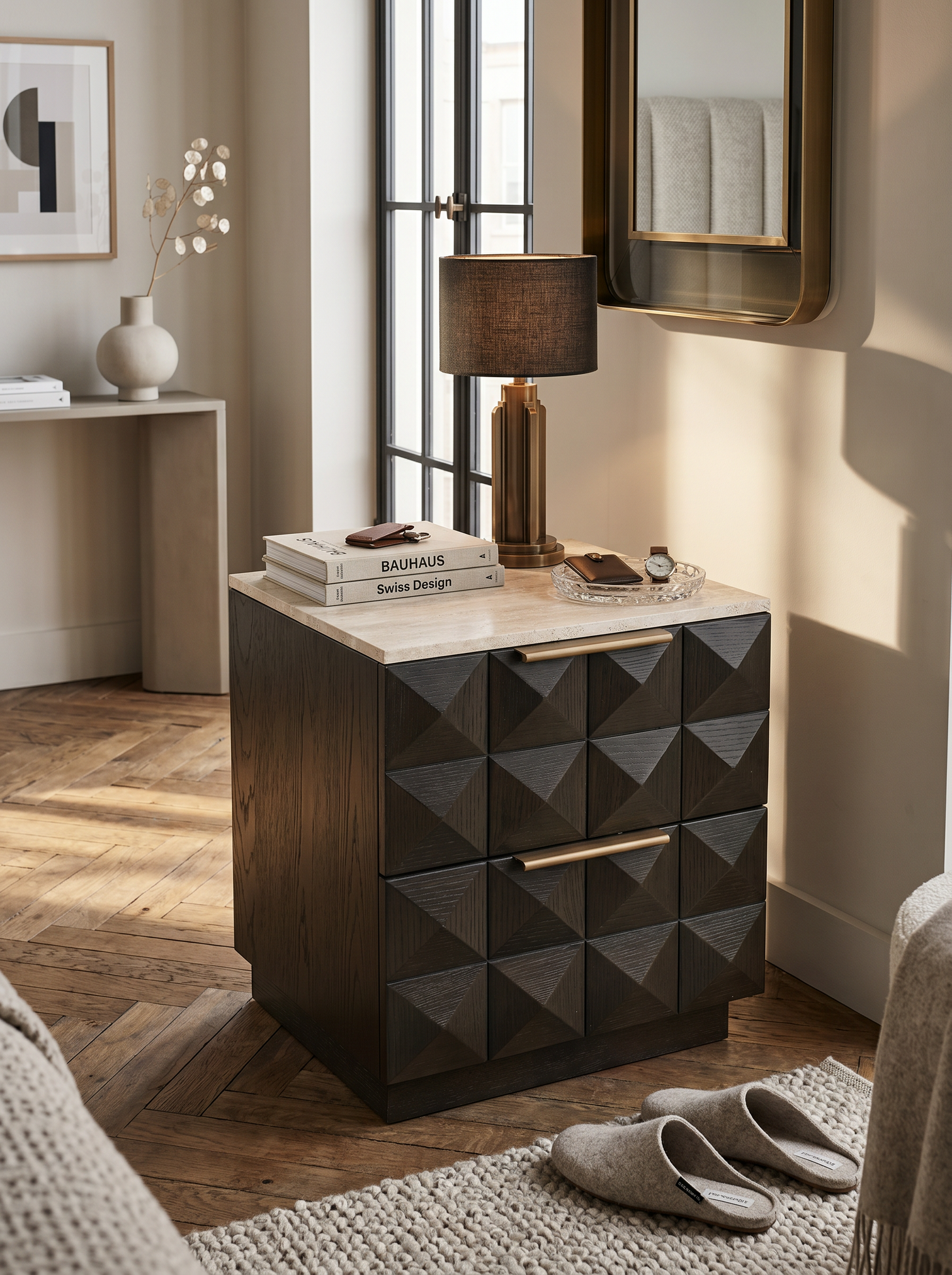 
"Claremont" Designer Nightstand with Marble Top