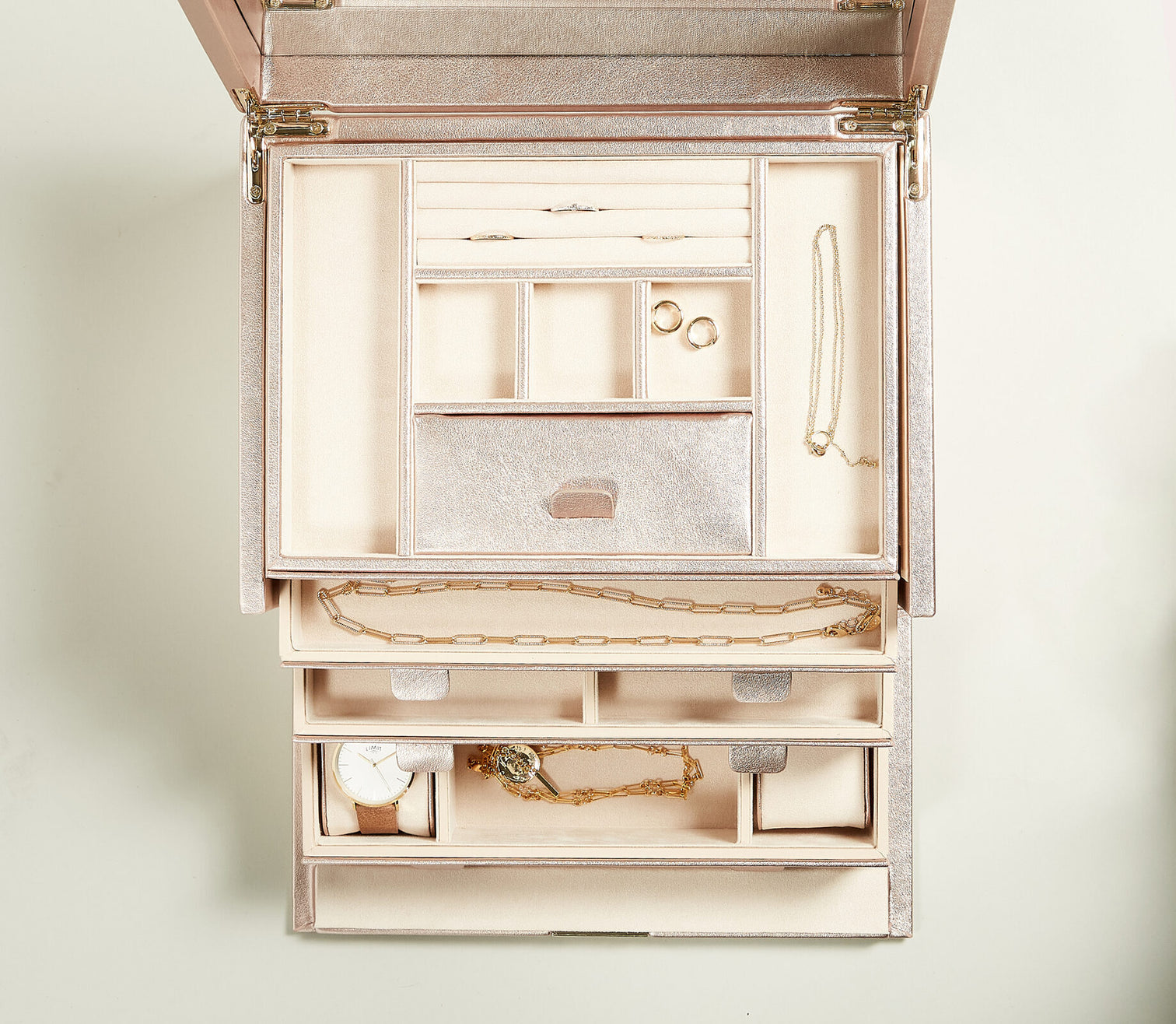 
Large Genuine Leather Jewelry Box "Palermo" - Champagne